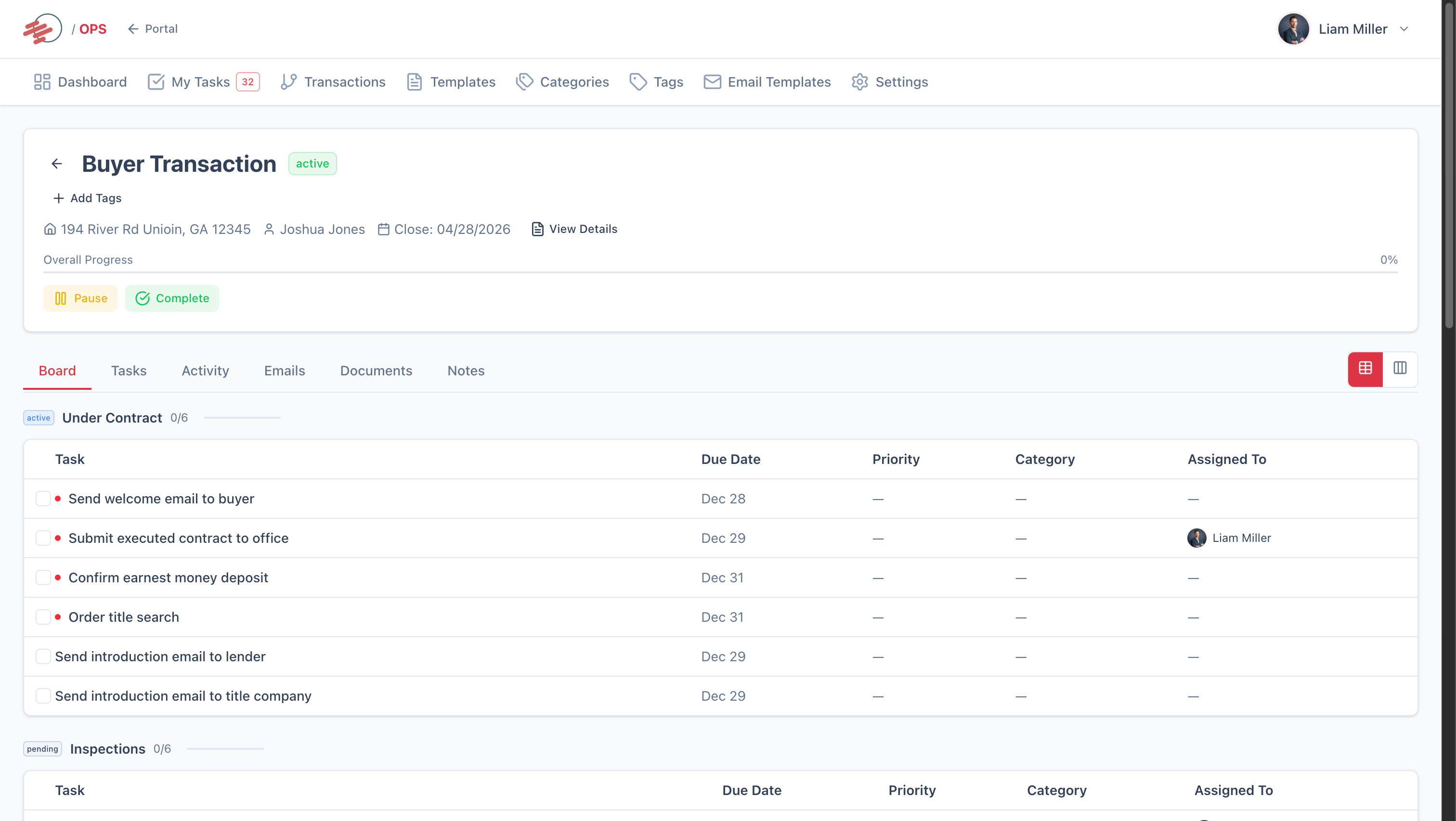 ClarityOPS Workflow Transaction Detail — auto-generated tasks with smart due dates